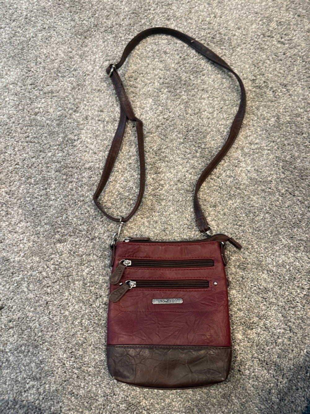 Stone & Co Crossbody Bag in Burgundy and Dark Brown - very good condition